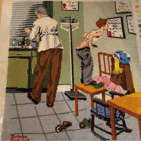 Vintage Norman Rockwell Needlepoint Large Wall Art Doctor Office 70s 18”x20” - Picture 8 of 11
